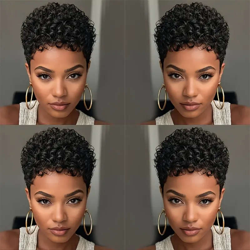 Brazilian Remy Human Hair 180% Density Short Curly Elf Wig