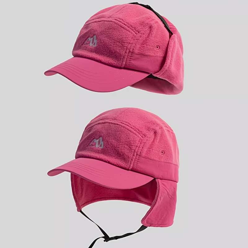 Color Block Fleece-Lined Winter Hat with Ear Flaps Warm Windproof Pilot Cap