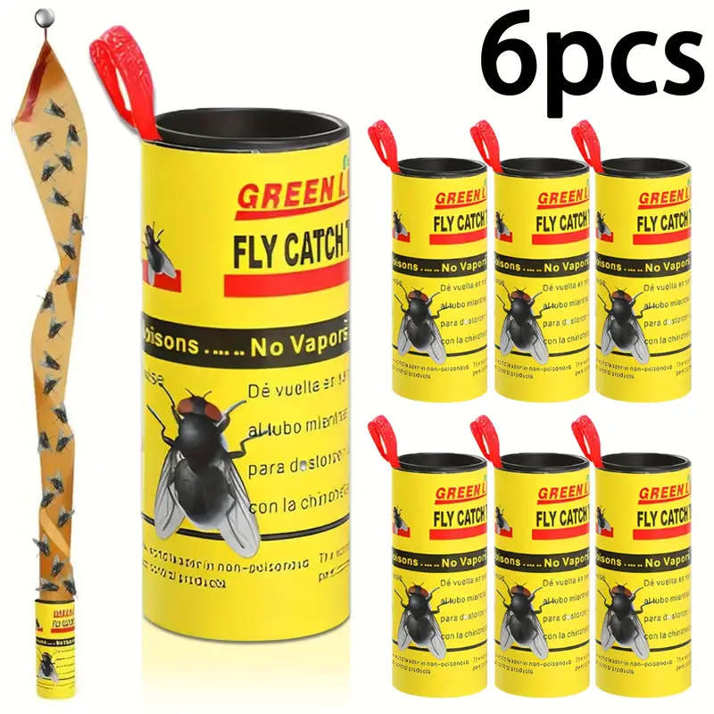 6-Piece Non-Toxic Sticky Fly Traps Heavy Duty Sticky Insect Catcher Reel With Hanging Loop