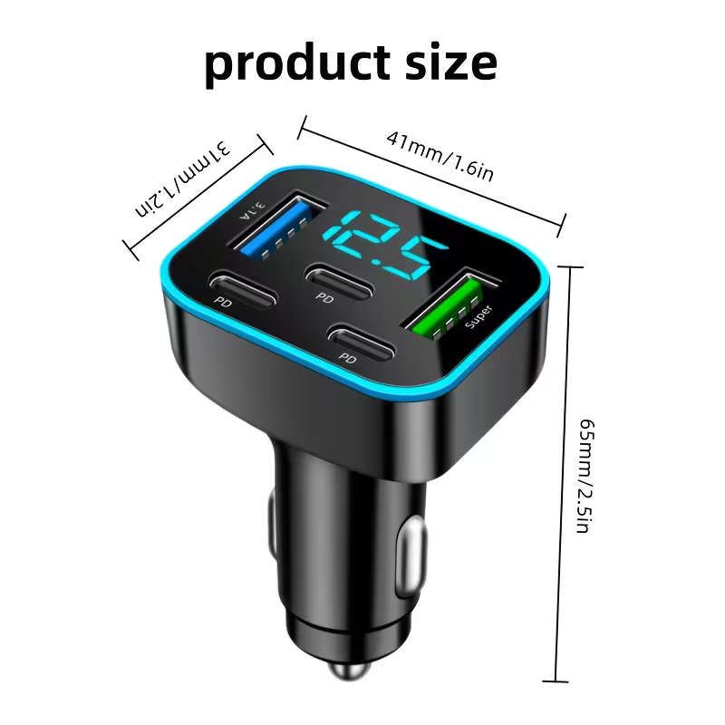 30W PD Car Charger With 5 Quick Charging Ports