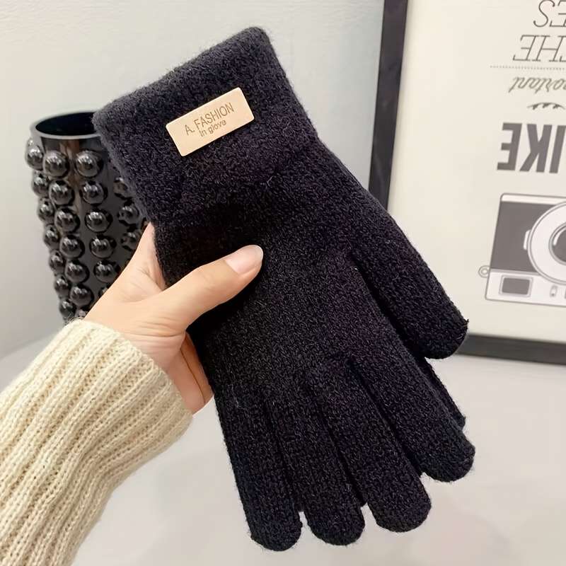 1 Pair Black Warm Gloves