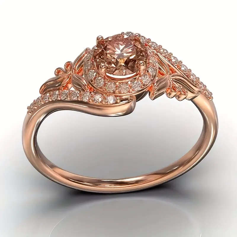 Rose Morganite Ring, Peach Lab-Created Cubic Zirconia