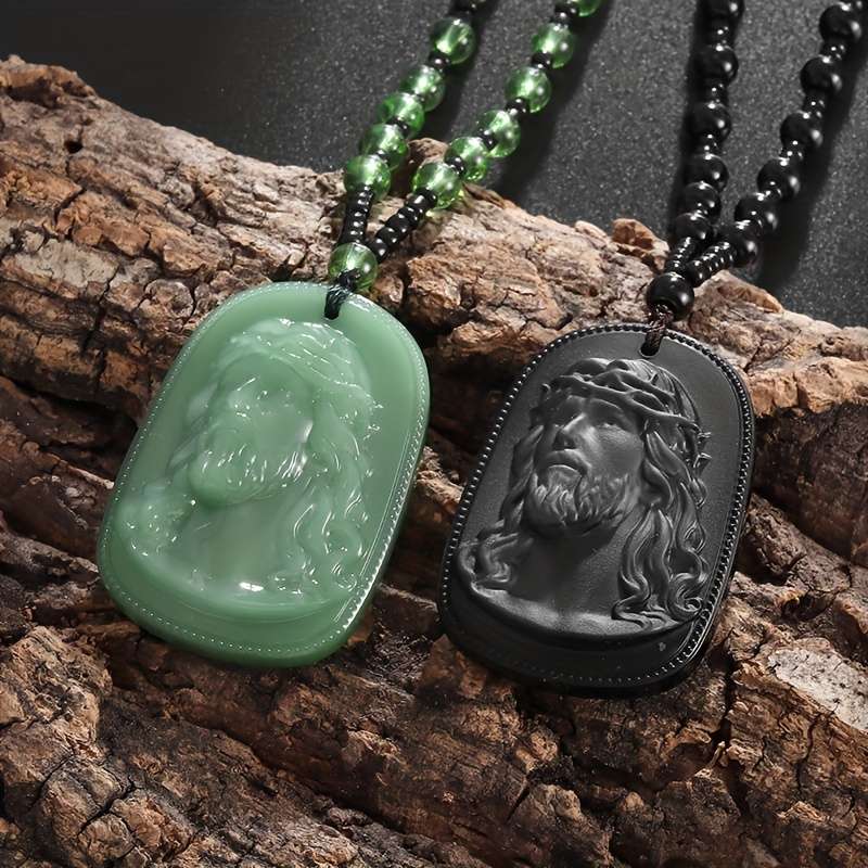 1 Piece Green Jesus Theme Pendant