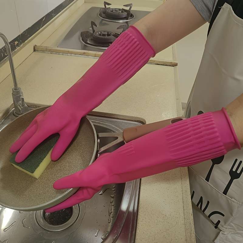 1 Pair Rose Red Size M Household Cleaning Gloves