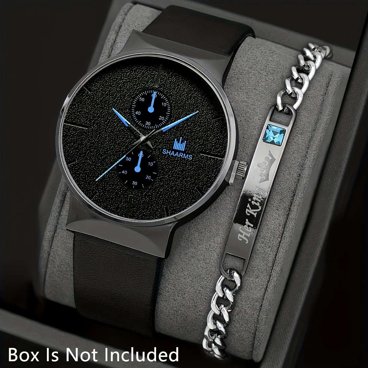 2pcs set Fashion Men's Simple Business Quartz Watch Bracelet Set Ideal Choice For Gifts Color sent