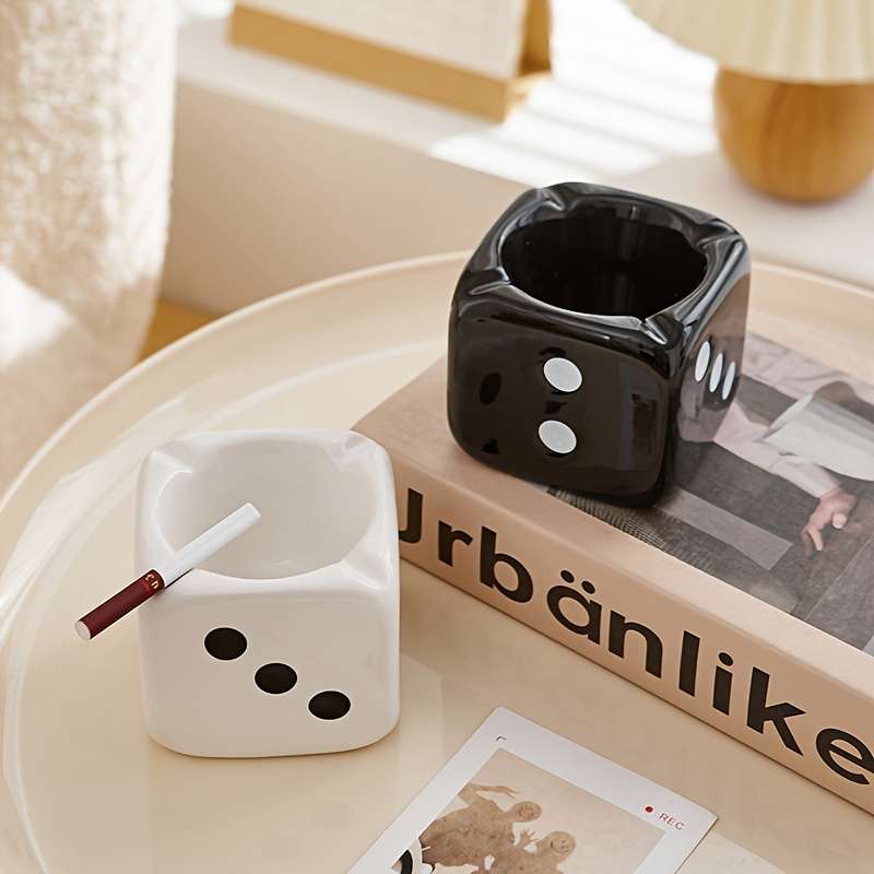 1pc Premium Ceramic Dice Ashtray for Living Room Coffee Table Rectangular Decorative Art Home Deco