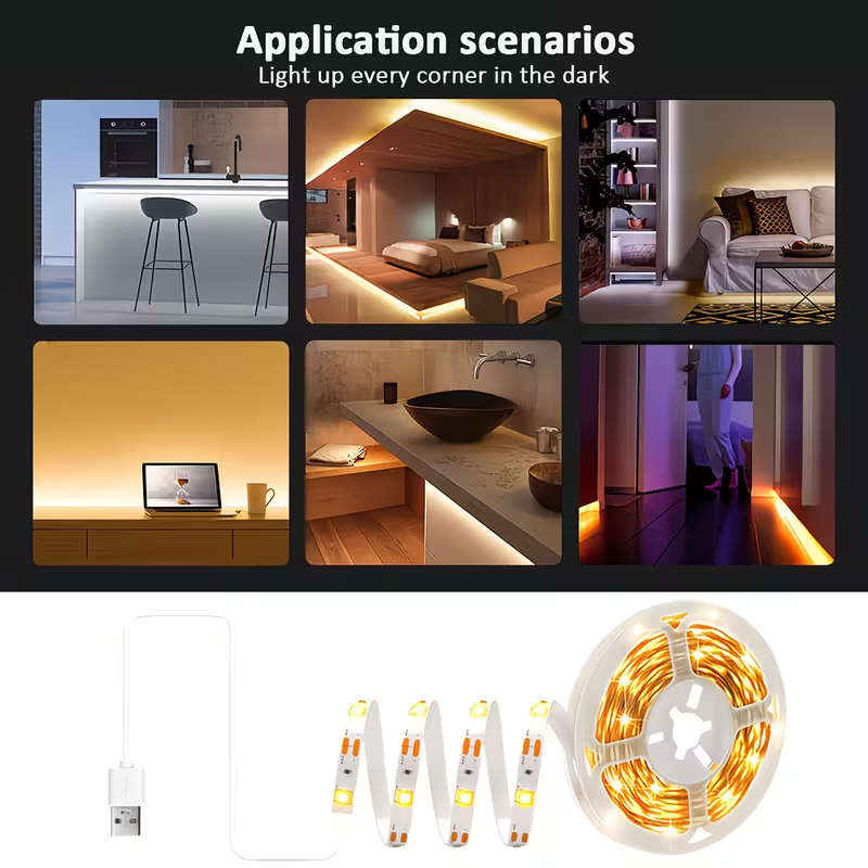 USB LED Strip Light Warm White TV Backlight Bedroom Decor 1M