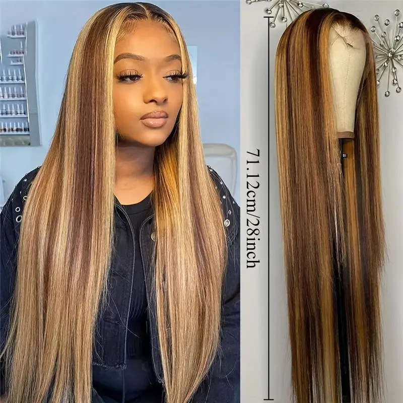 Long Straight Brown Blonde Synthetic Wig