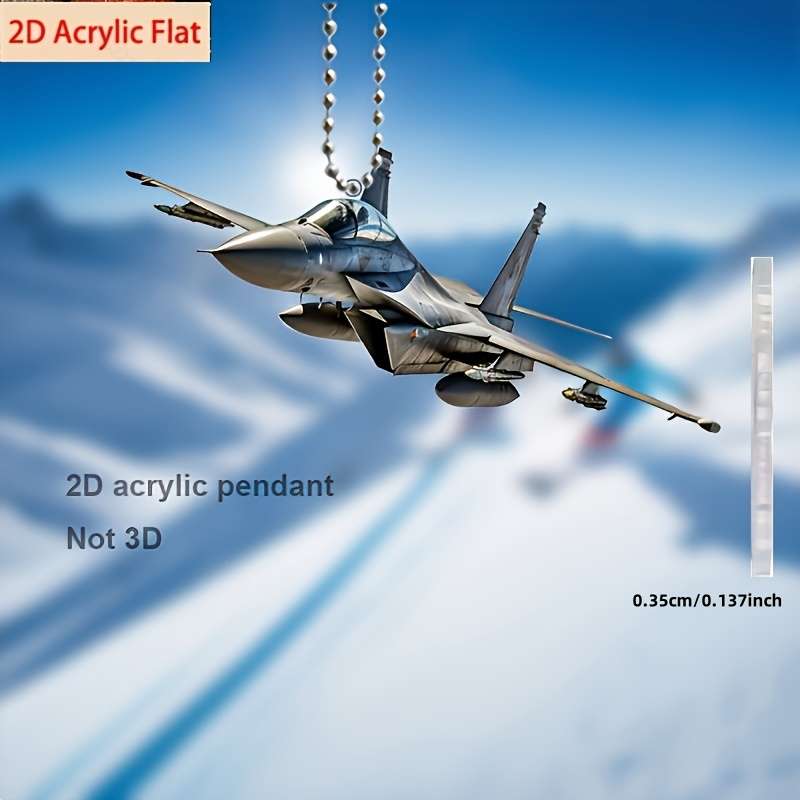 2D Flat S Plane Acrylic Military Aircraft Pendant Fighter Jet Charm For Car M