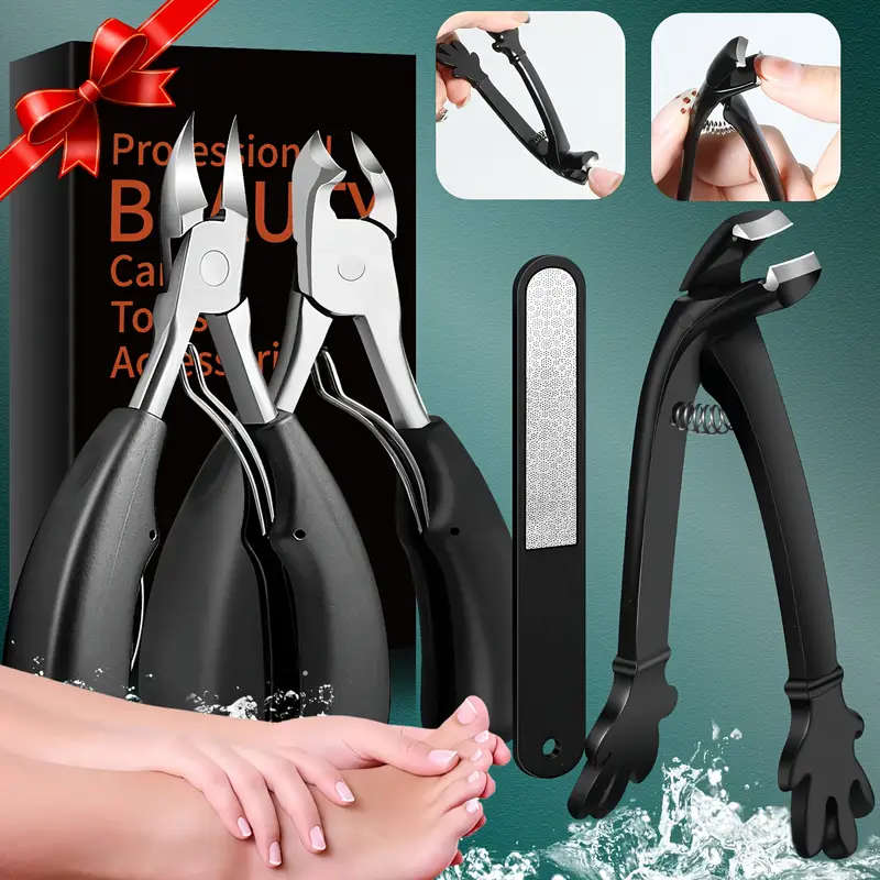 4pcs Ingrown Toenail Clippers Set Professional Heavy Duty Nail Care Tools Sharp Curved Blade Large S