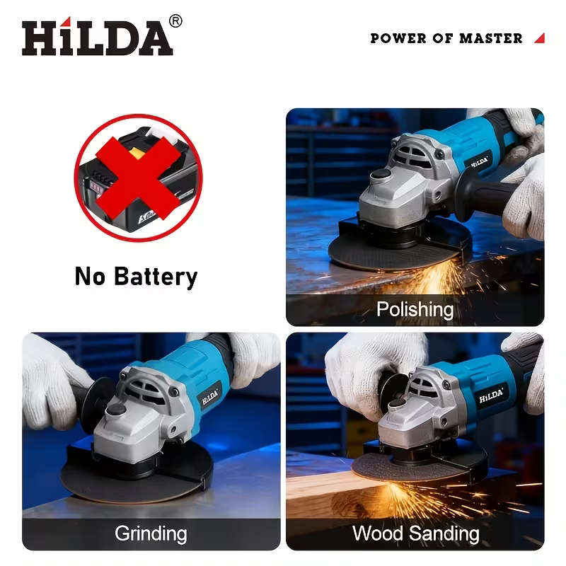 HILDA Brushless Cordless Angle Grinder with 5 Discs