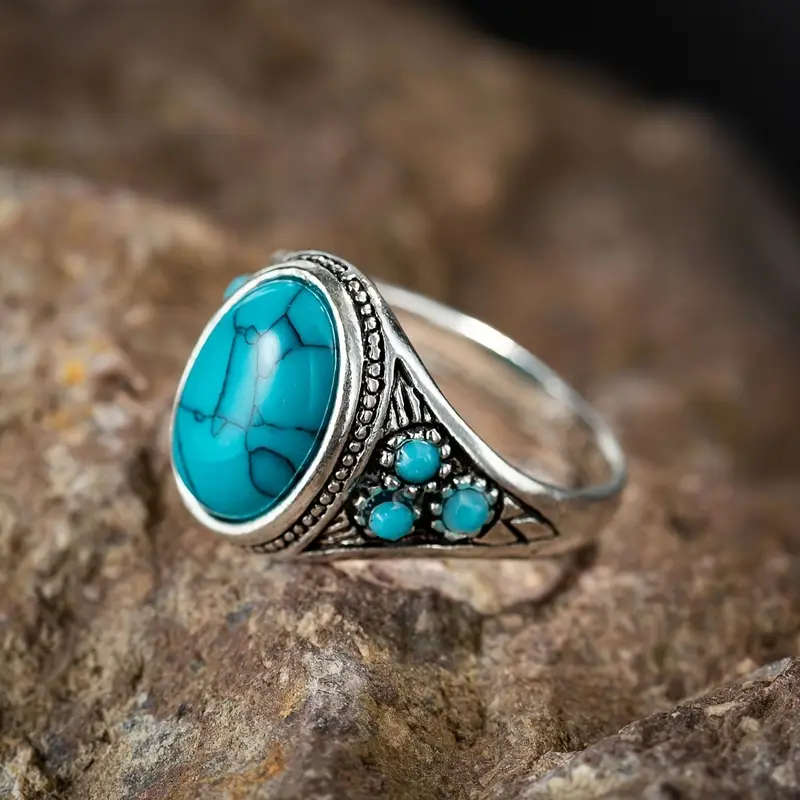 Unique Synthetic Turquoise and Gold Plated Ring