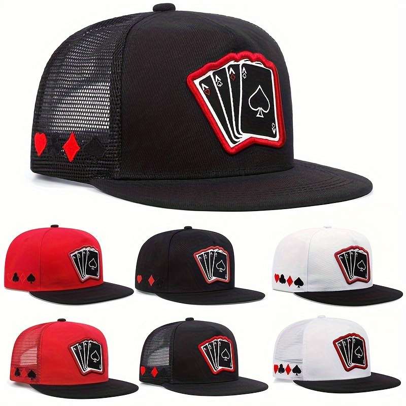 Fashion Snapback Hat With Playing Card Design Breathable Mesh Sun Protection Lightweight Fo