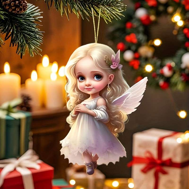 1pc 2D Flat    Acrylic Angel Fairy Pendant Cute Car Interior Decoration with White Wings P