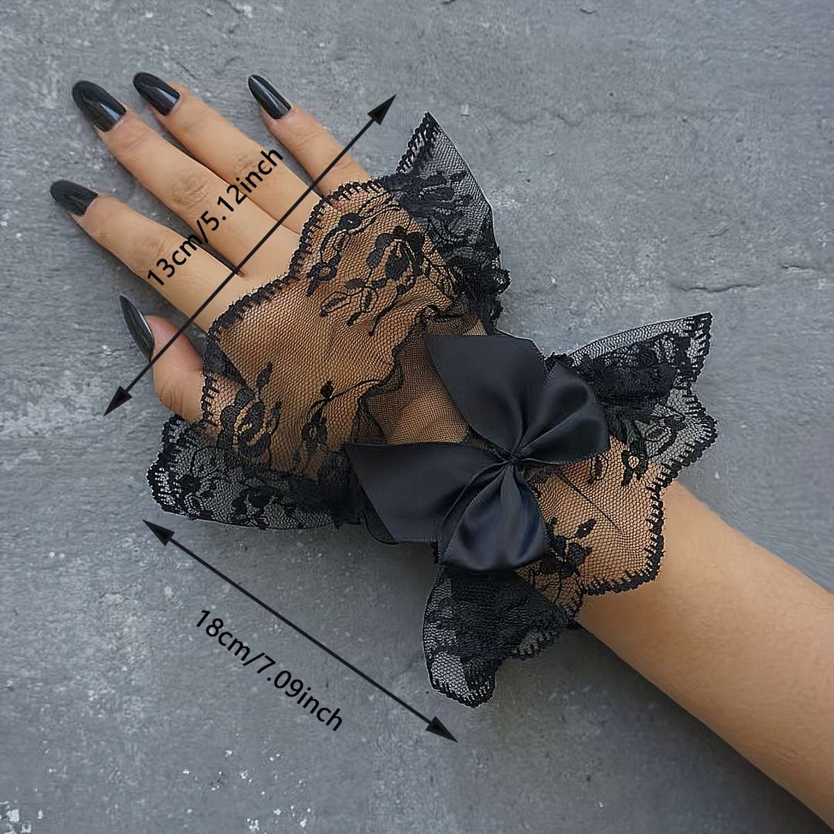 1 Pair Black Lace Bow Sleeve Cuff