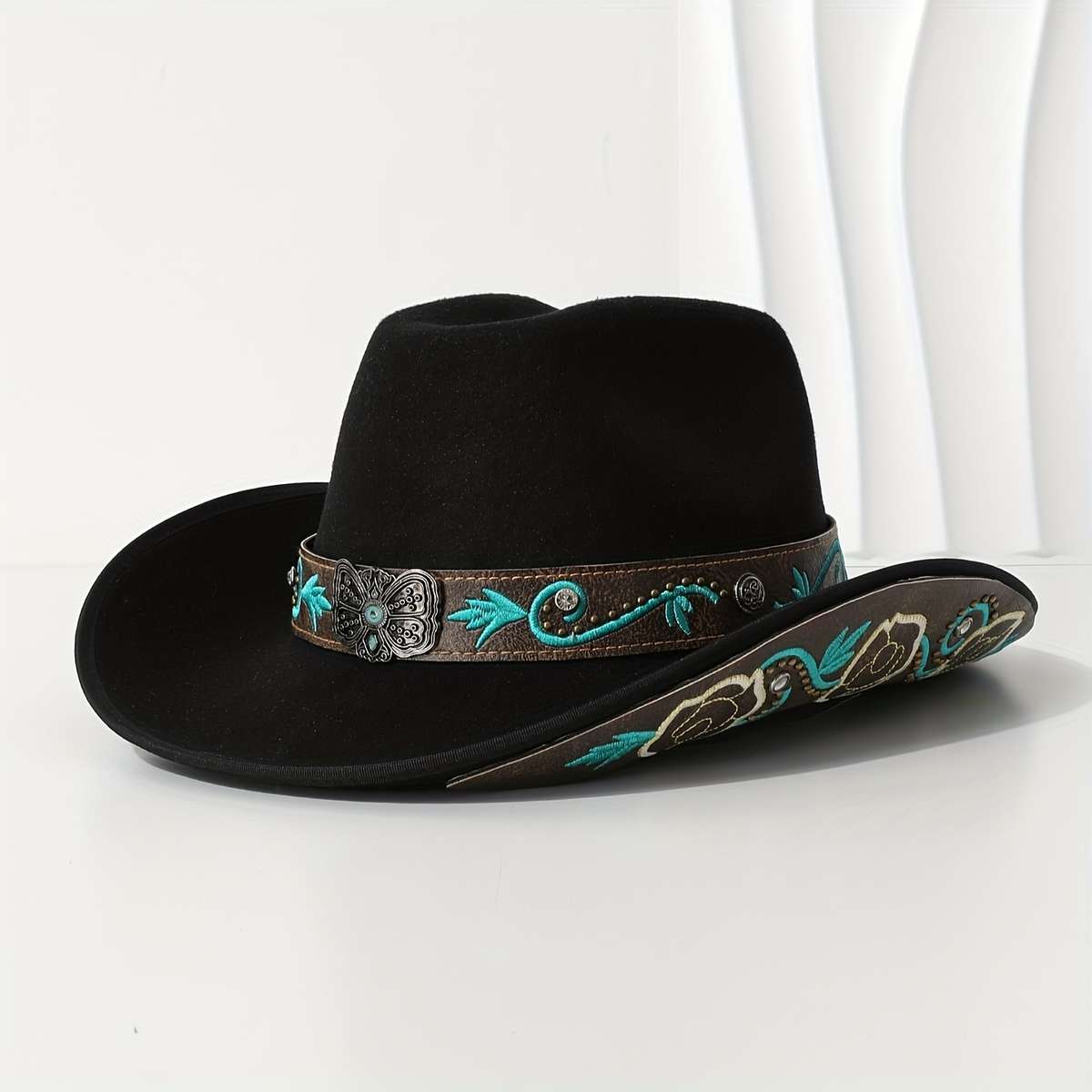 Stylish Denim Hat with Embroidered Butterfly Design And Metal Studs Perfect