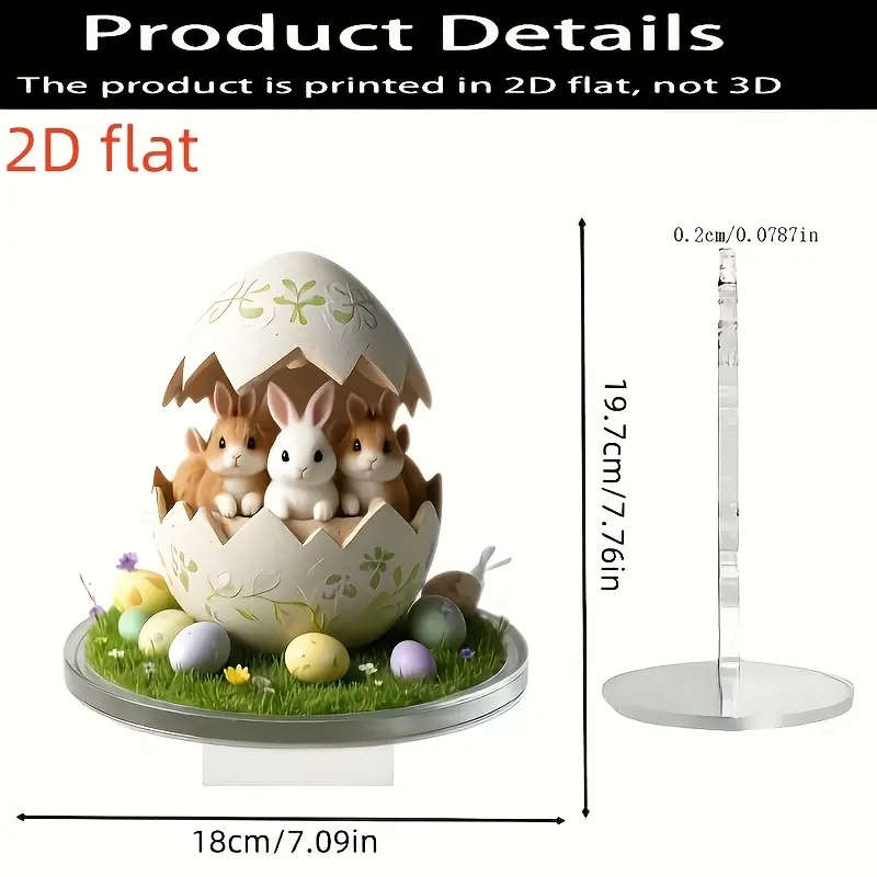 2D Flat Charming Acrylic Easter Bunny Egg Nest Decoration