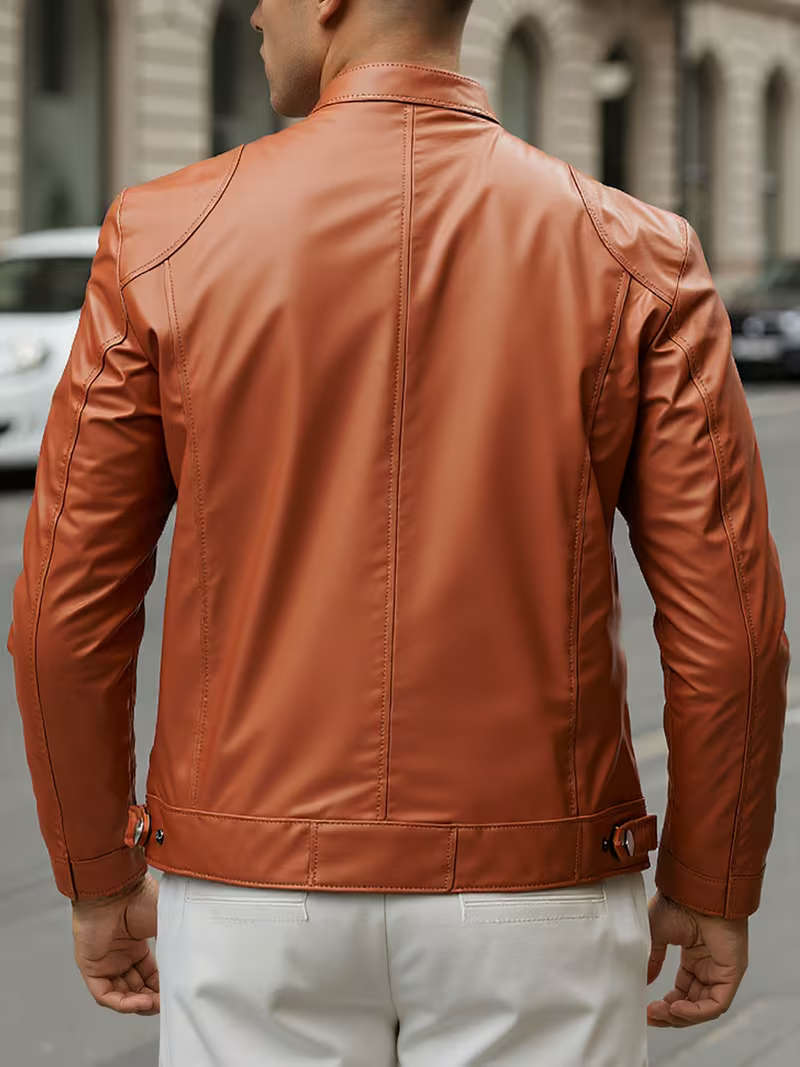 Khaki PU Leather Jacket - XXL