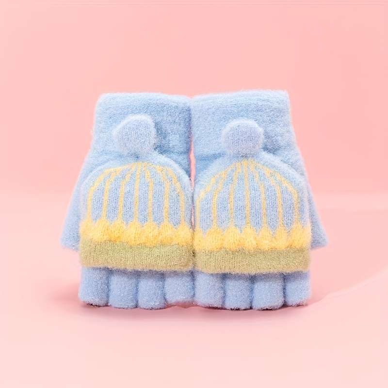 1 Pair 4 To 8 Years Old Green Warm Gloves