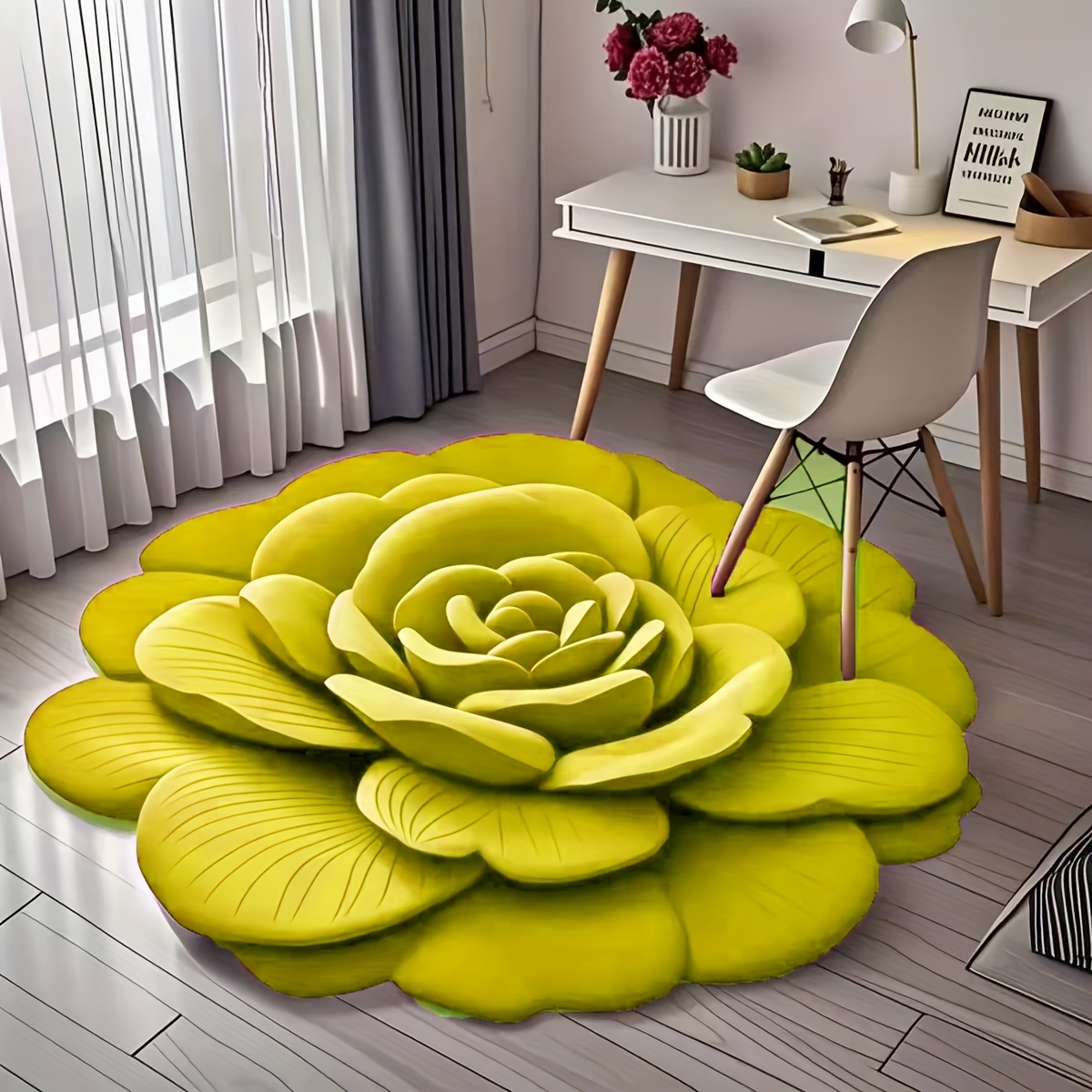 1Pc 60x60cm 23.6x23.6inch Blue Flower Floor Mat