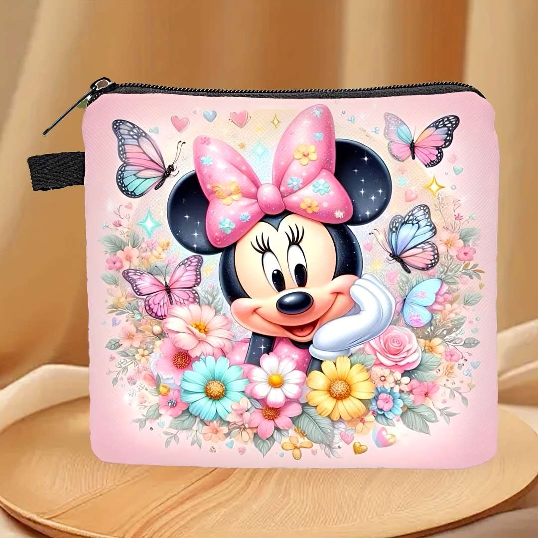 Disney Mickey Minnie Mouse Coin Purse Festive Fall-Themed Design With Pumpkins Apples Au
