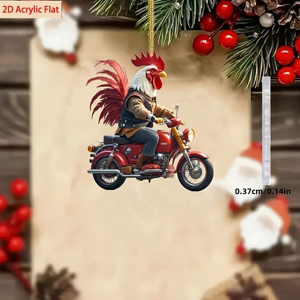 1pc 2D Flat    Acrylic Chicken Motorcycle Decoration Universal Holiday Decor No Electr