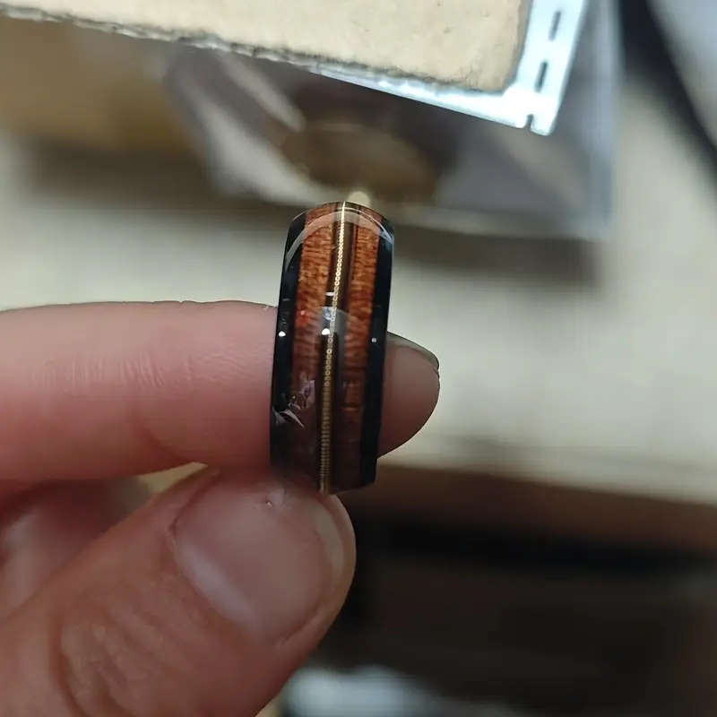 Men's Black Wood Grain Stainless Steel Ring