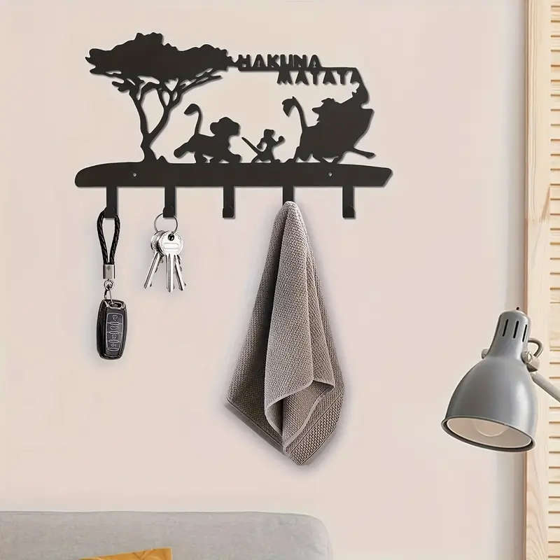 1pc Easy-Install Black Metal Key Holder With 5 Hooks - Wall Mounted Organizer Rack For Home Decor Co