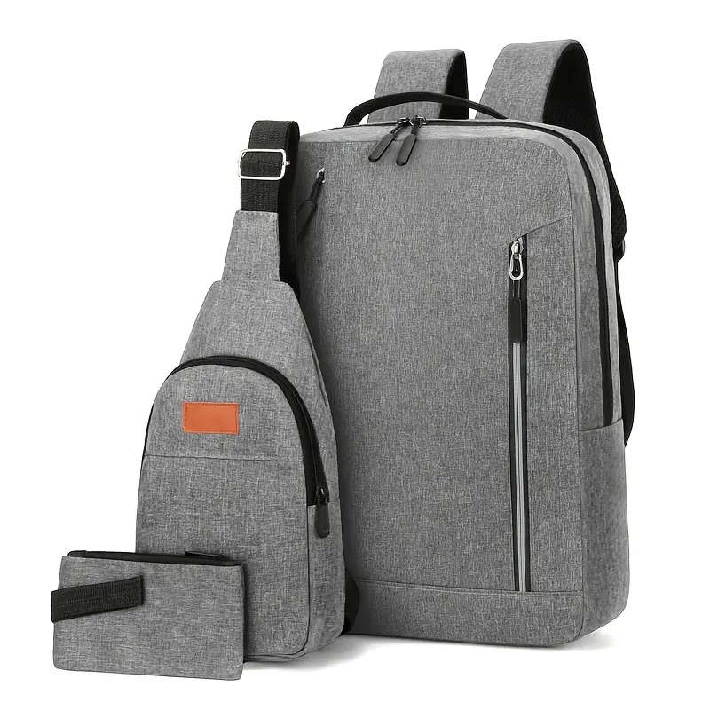 3pcs Set Stylish Nylon Travel Backpack with Adjustable Straps Large Capacity