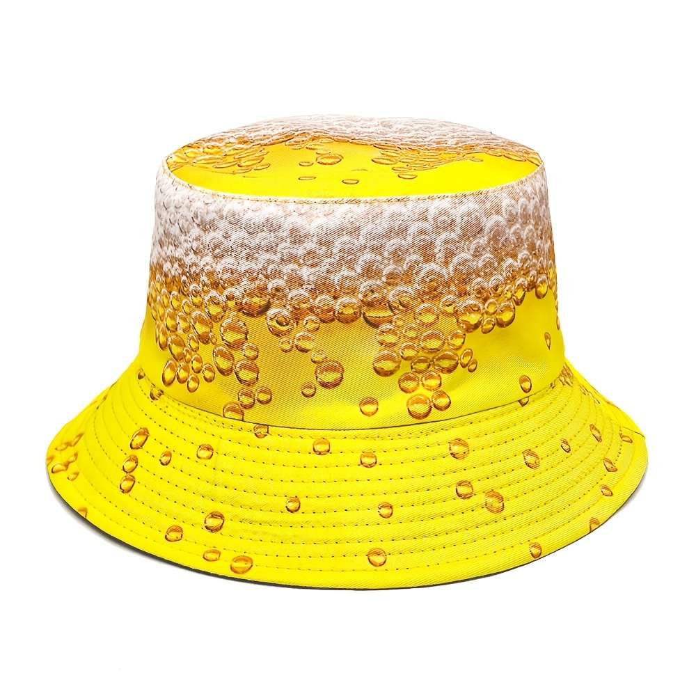 MIACAWOR Reversible Beer Print Bucket Hat Vibrant Yellow Orange Double-Sided Design Lightw
