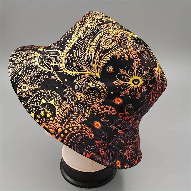 A Digital Printed Feather Pattern Bucket Hat A Cartoon Y2K Fisherman Hat And A Reversible Sun