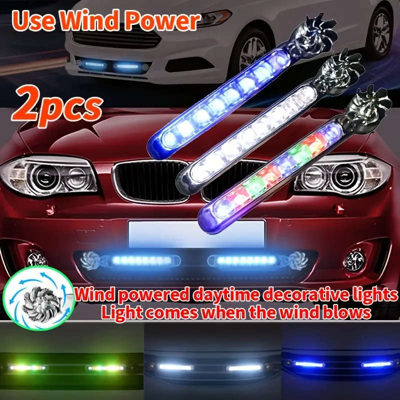 2-Pack Wind-Powered Car LED Fan Lights White