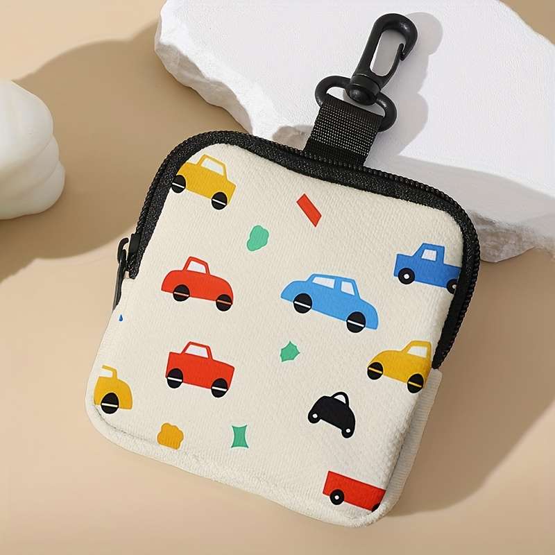 Cartoon Car Pattern Polyester Coin Wallet Large Capacity Zippered Coin Purse