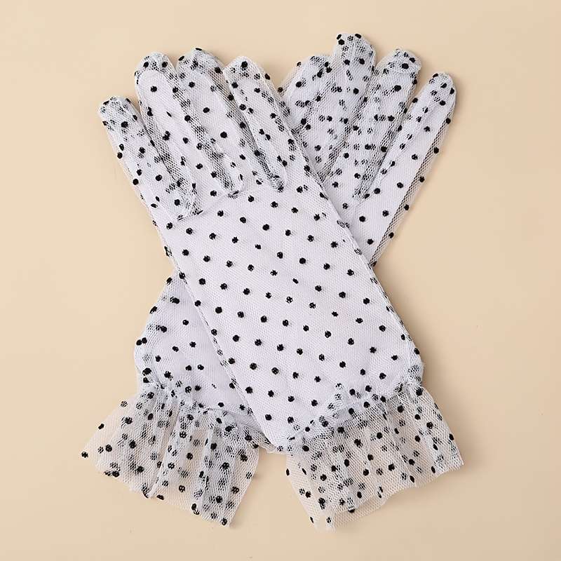 1 Pair Black Dots Black And White Lace Gloves
