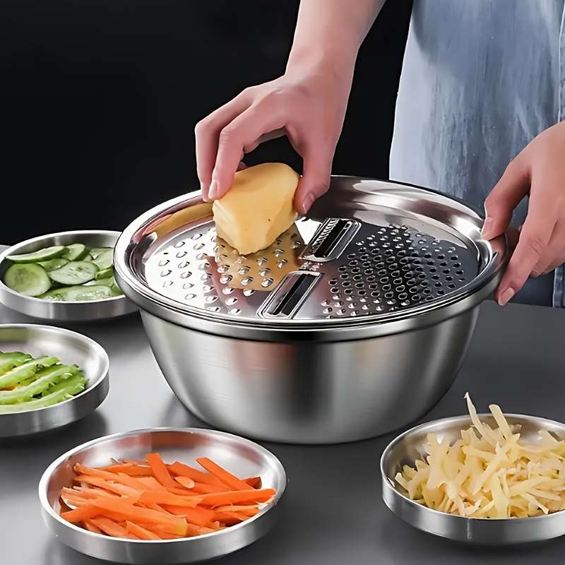 3pcs stainless steel kitchen set with integrated grinder multi-function strainer and mixing bo
