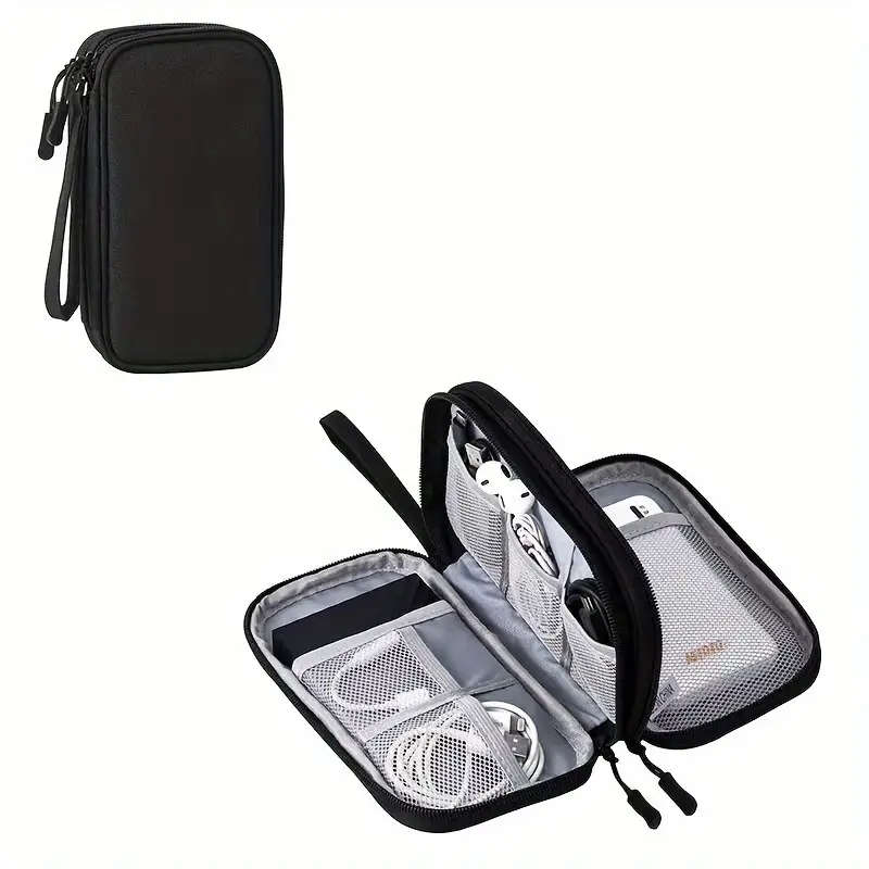 BLACK Double Layer Travel Cable Organizer bag - Polyester Electronic Accessory Box