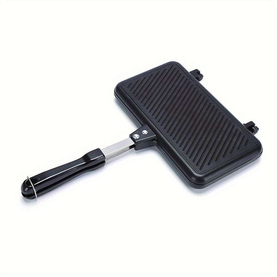 1pc Double-Sided Non-Stick Aluminum Sandwich Maker Detachable Handle Breakfast Pan Rectangula