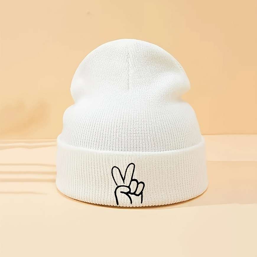 1pc One Pack Gesture Pattern Embroidered Knitted Hat Fashionable and Versatile Same Model for Men