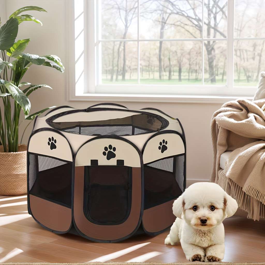 1pc Beige+gray size Size: 73*73*43cm (Foldable)Pet Cage