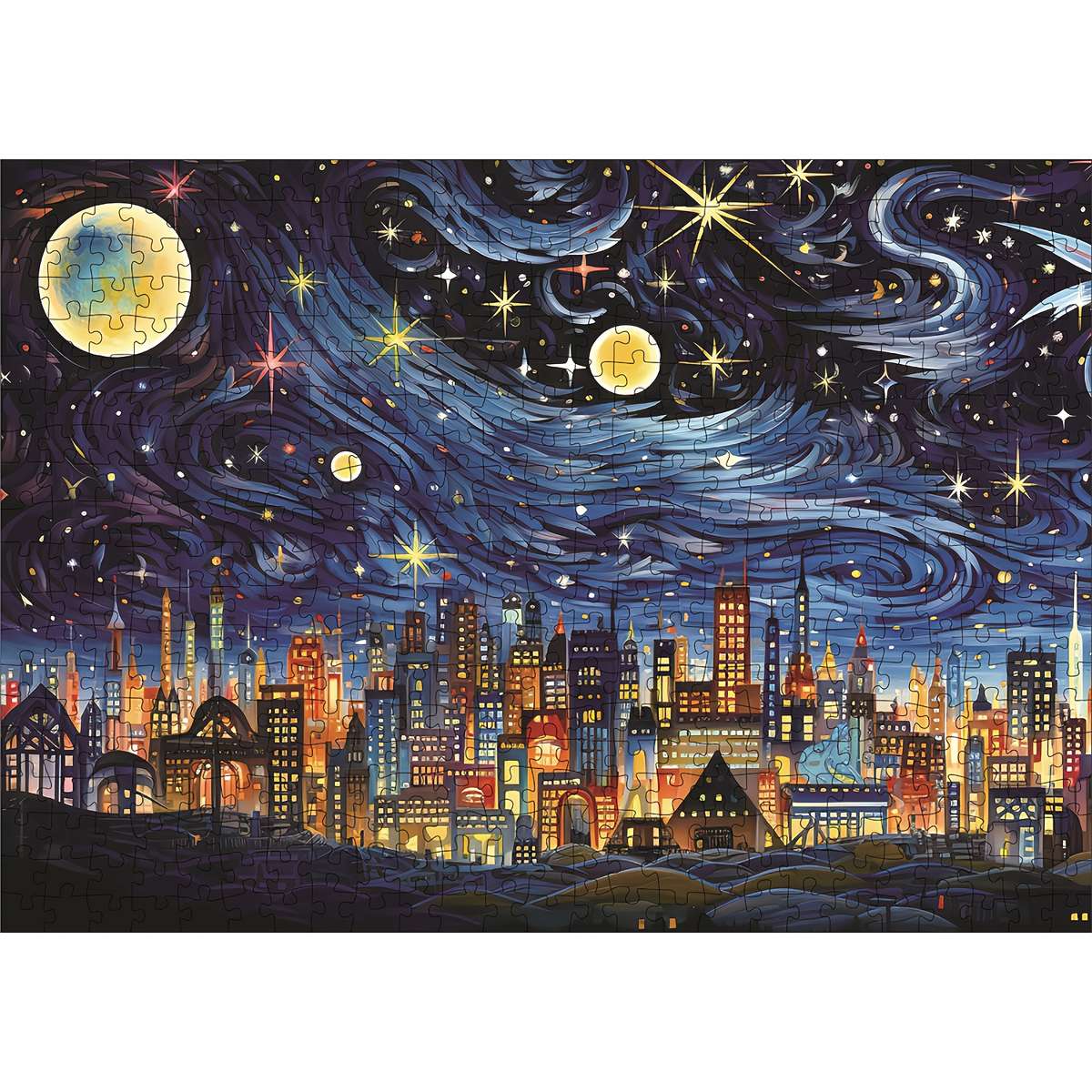 500pcs Starry Night Cityscape Jigsaw Puzzle Velvet Material Thick Durable Seaml