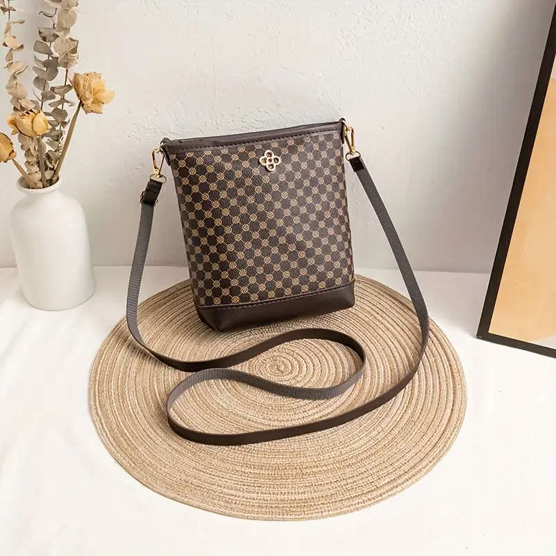 Geometric Pattern Crossbody Bag with Adjustable Strap, Zipper Closure