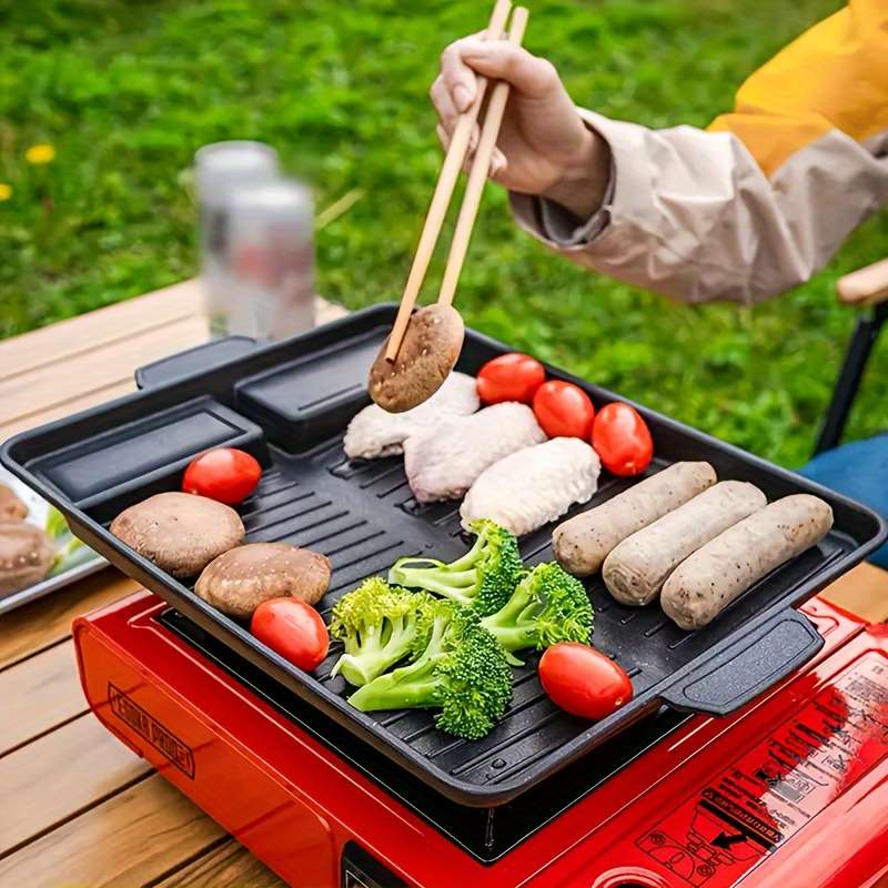 1pc Non-stick Grill Pan Smokeless Rectangular Grill Pan Stone Griddle Pan Baking Tray Barbecue