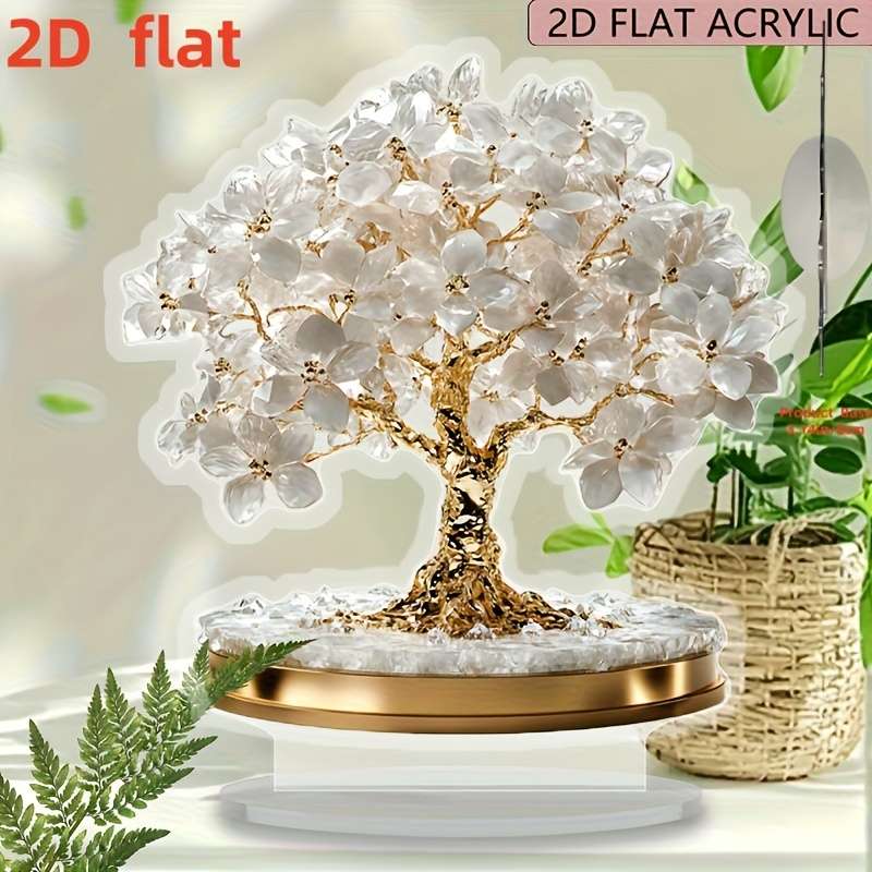 2D Flat Elegant Bohemian Cherry Blossom Acrylic Tabletop Decor Design With Golden Tr