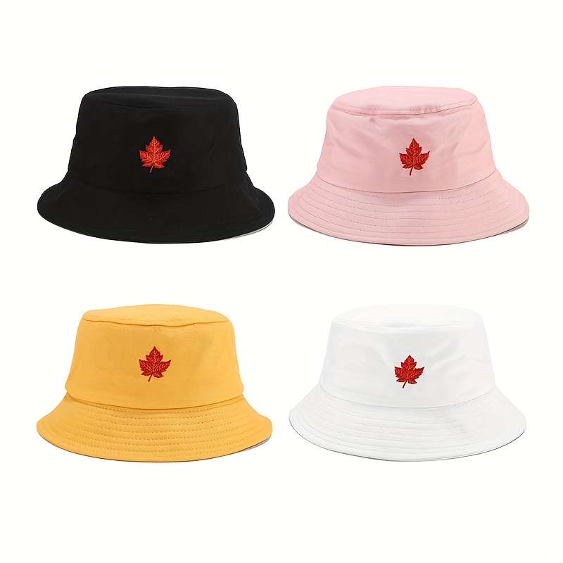 1 Fashionable Red Maple Leaf Embroidered Fisherman Hat