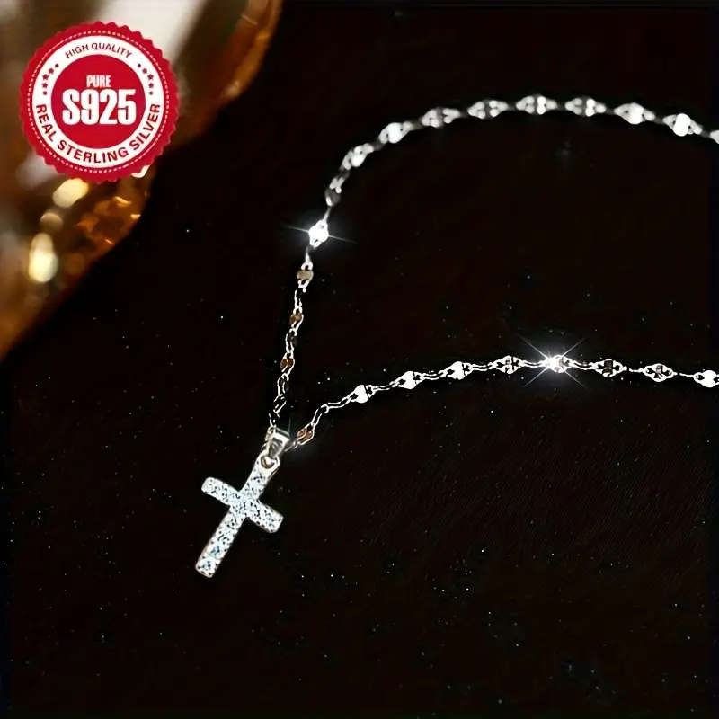 2 Piece 925 Silver Lip-Shaped Necklace with Cross Pendant