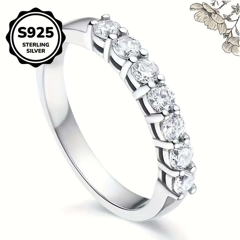 Classic 925 Sterling Silver Inlaid Synthetic Zirconia Eternity