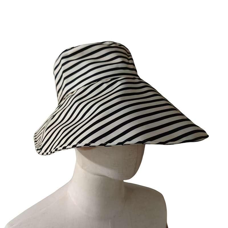 Women'S Summer Foldable Striped Bucket Hat with Large Brim