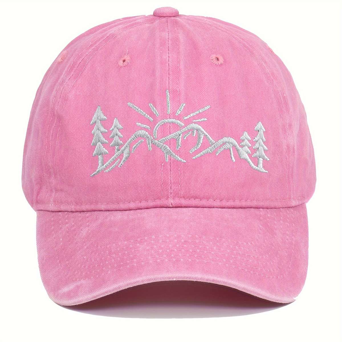 1pc Embroidered Mountain Design Baseball Cap 100% Cotton Adjustable Buckle Closure Lightweight