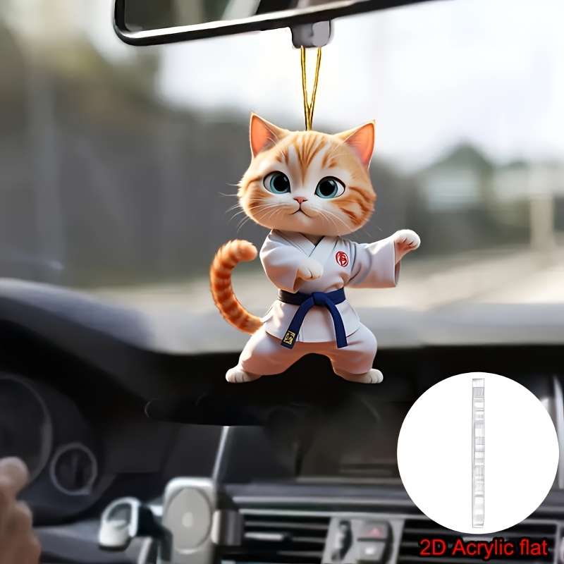 2D Flat Car Pendant Cute Jiu-Jitsu-Kitten Car Interior Holiday Decoration Acrylic Coup