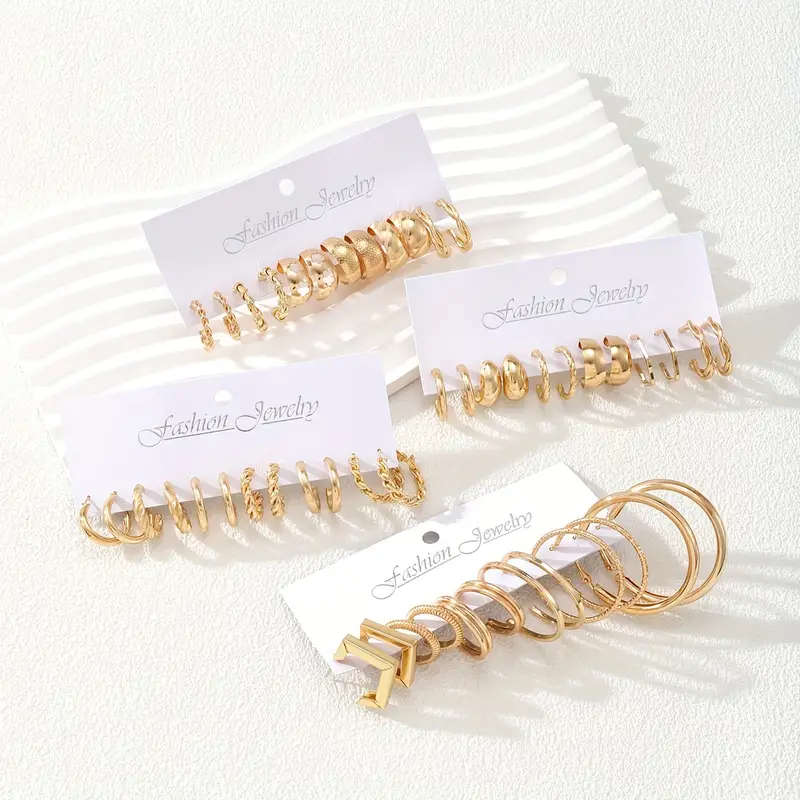 24 Pairs of Fashionable Hoop Earrings